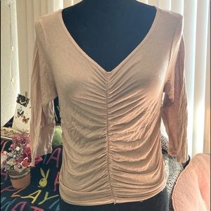 Tan all-over Runched Quarter Sleeved Blouse, size Medium